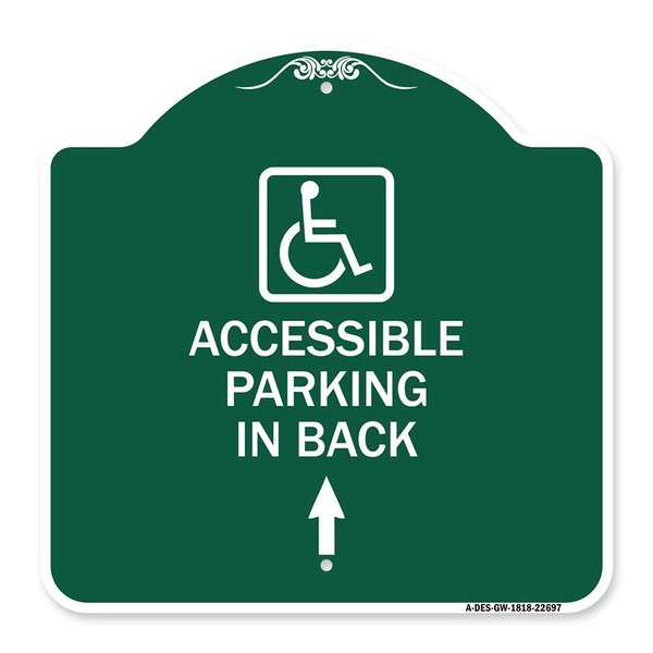 Signmission W/ NY Approved Isa Accessible Parking on Up Arrow W/ Graphic Alum Sign, 18" x 18", GW-1818-22697 A-DES-GW-1818-22697